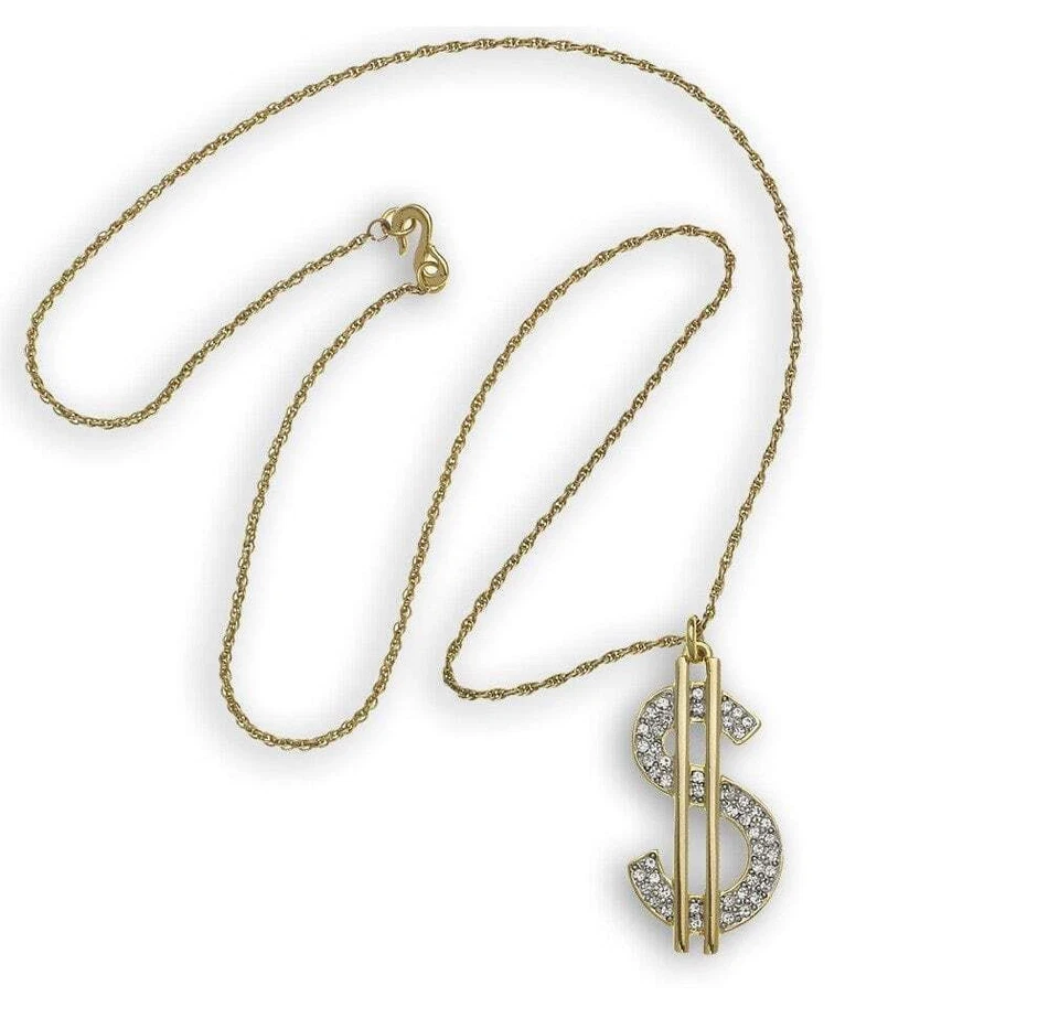 KENNETH JAY LANE - $ ДЕНЬГИ ЗНАК ЗОЛОТО И КРИСТАЛЛ ПОДВЕСКА ОЖЕРЕЛЬЕ - Изображение 1 из 3