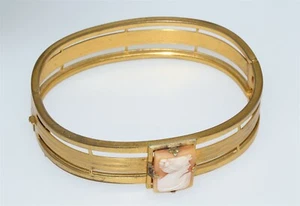 Brazalete antiguo vintage tallado con bisagras para cameo - Imagen 1 de 11