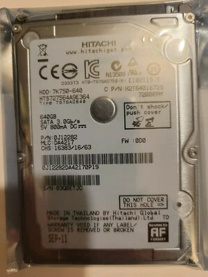 Hitachi HTS727564A9E364 MLC DA4217 PN 0J12282 FW 0D0 640GB SATA 2.5" HD - Image 1 of 2