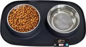 100% Waterproof BPA Free Cat and Dog Bowls Silicone Feeding Mat Set, Stainless S - Picture 1 of 9