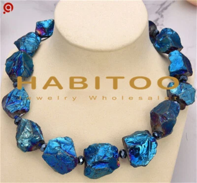 Joyería Collar Cristal Pepita Áspera Cuarzo Titanio Azul 19" Foto 1 de 2