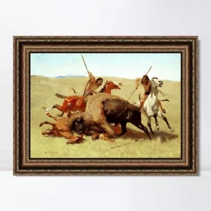Lona enmarcada Estampado Giclee La Caza de Búfalos por Frederic Remington Arte de Pared - Imagen 1 de 16