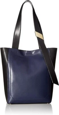 Calvin Klein Karsyn Nappa Leather Belted North South Tote Black Plum Blue $248 - Image 1 of 4