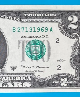 B 2713 1969 A : TRAILING YEAR 1969 $2 Two Dollar Bill Serial Number Uncirculated - Image 1 of 3