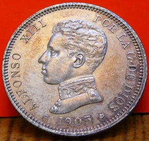 ESPAÑA, 2 PESETAS, 1905*19*05. ALFONSO XIII. PLATA. S.C. (1836) - Imagen 1 de 2