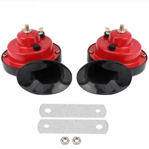 105 dB Loud Accessory Car Truck Dual-tone Electric Air Snail Horn 2Pcs Black/Red - Picture 1 of 12