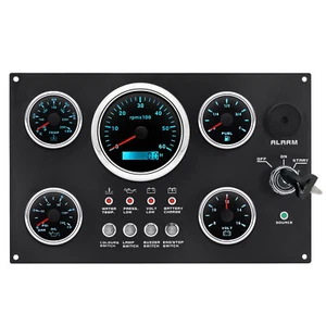 5 Gauges Set with Instrument Panel 0-6000RPM 7 Colors LED For Marine Boat Yacht - Picture 1 of 16