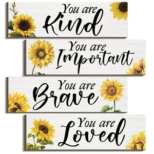 4 Pcs Sunflower Wall Decor Inspirational Sunflower Kitchen Decors White - Picture 1 of 7