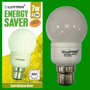 1x 7W (=30W) Quick Start CFL GLS Light Bulbs Low Energy B22 Bayonet BC Lamps - Picture 1 of 4