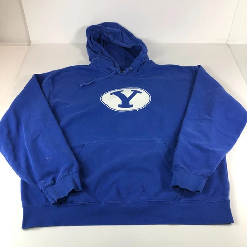 VTG Bringham Young Cougar's Sweatshirt Adult Extra Large Blue White Faded Hoodie Cover