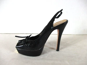 Bebe Black Platform  Peep Toe Slingback Heels Shoes Women's 7 M  (SW41) - Picture 1 of 10
