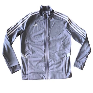 Adidas Women's Med Track Jacket Full Zip Gray White Stripe Athletic Coat Medium - Picture 1 of 6