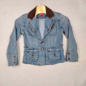 Chaqueta vaquera Very Vera para mujer grande azul marrón cuello con cuentas adornada occidental - Imagen 1 de 14