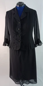 Koret Petite Mujer 2 Piezas Bordado Cuentas Negro Gasa Blusa Falda 10P - Imagen 1 de 6