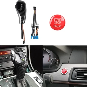 Carbon Fiber Gear Shift Knob Start Stop Button Cover Cap For BMW E46 E60 E61 - Picture 1 of 19