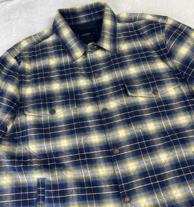 Lucky Brand Quilted Snap Button Jacket Mens XL Blue Yellow Plaid Double  - Picture 1 of 12
