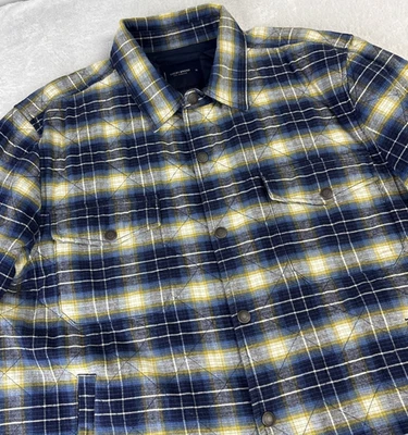Lucky Brand Quilted Snap Button Jacket Mens XL Blue Yellow Plaid Double  - Image 1 of 4