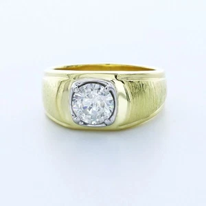 Solitaire Mens Ring Solid 18K Yellow Gold 1.51 CT Round Lab-Grown Diamond F SI2 - Picture 1 of 5