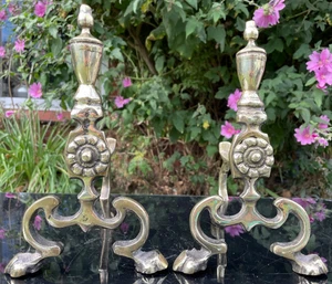 pair of vintage Heavy Brass Fire Dogs  Andirons Empire style - Picture 1 of 5