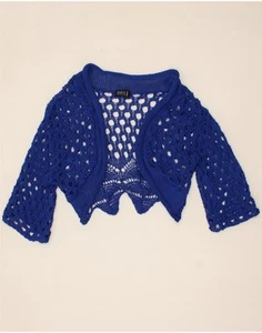VINTAGE Womens Crop Crochet Bolero Top UK 12 Medium Navy Blue Acrylic YP11 - Picture 1 of 3