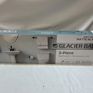 Juego de herrajes de baño Lucien de 3 piezas con toallero soporte de papel anillo de toalla en negro - Imagen 1 de 3