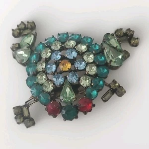 Vintage GAF Colored Rhinestone Big Bull Frog Turtle Stylized Brooch Pin S9 - Picture 1 of 10