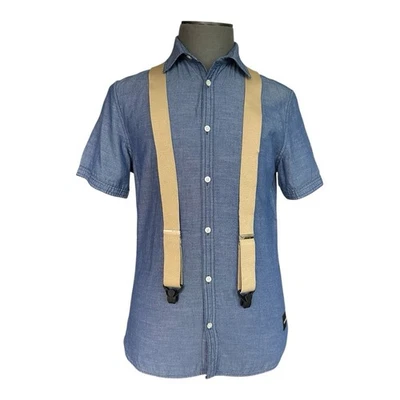 Hold Up Tan Suspenders with Black Clips Adjustable One Size Very Good - Image 1 of 4