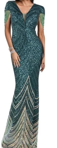 Elegante grüne Kurzarm Pailletten Style Meerjungfrau Abendkleider XXL NEU - Bild 1 von 8
