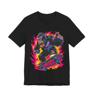 Gorilla Skateboarding Graphic Te Neon Graffiti Y2K Urban Streetwear Shirt Unisex - Picture 1 of 6