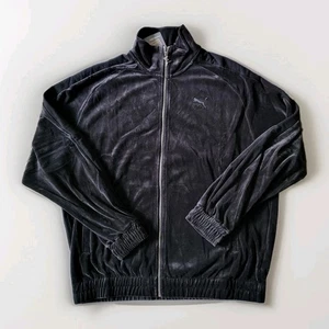 PUMA mens Velour Track Jacket Full Zip Size M L Black Oversized Fit - Picture 1 of 8