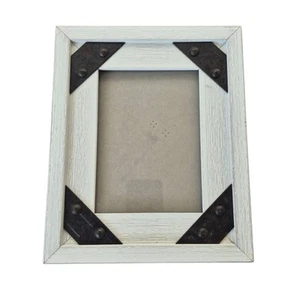 Sheffield Rustic White & Black Wooden Photo Frame Aged Metal Details - Picture 1 of 9
