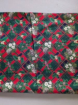 Holiday Edition by Fabri Quilt Inc. Cotton Fabric Red/Green/Gold with Pine Cones - Image 1 of 3
