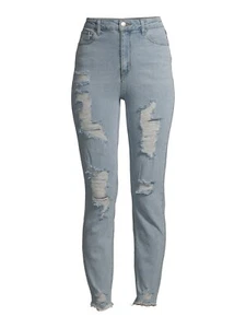 Tinsletown Juniors' Destructed Mom Jeans Size 7 Light Wash - Picture 1 of 6