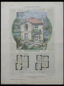 VILLA A JUAN LES PINS - PLANCHE ARCHITECTURE 1911 - CAUVIN - Picture 1 of 1