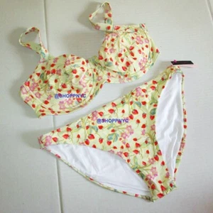 Victoria Secret Swim 40DD/XXL Push Up w/o pad Top Bikini Set Yellow Strawberries - Picture 1 of 12
