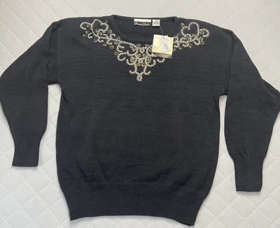 Suéter retro vintage Dana Scott para mujer pequeño negro con cuentas abuela hombrera Foto 1 de 4