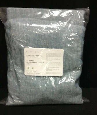 Pottery Barn Classic Belgian Flax Linen Curtain drape Panel cton Lining 108 BLUE - Image 1 of 3