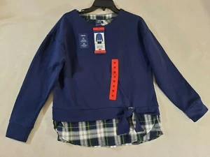 IZOD Women's Sweatshirt Size Medium NWT Navy Blue Plaid - Picture 1 of 8