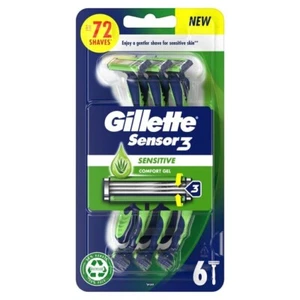 Gillette Sensor3 Sensitive Men’s Razors 6 Pack | 3-Blade ComfortGel Shaving NEW - Picture 1 of 2
