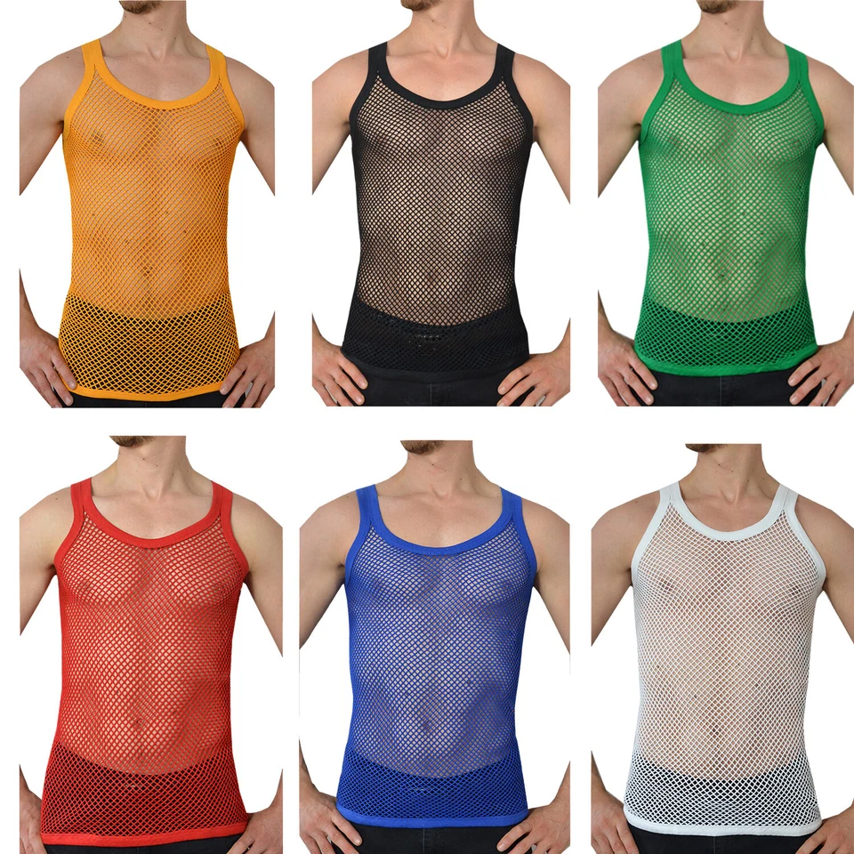 Mens Premium Tank Top Cotton Mesh Fishnet String Vest Sizes S-3XL - Image 1 of 1