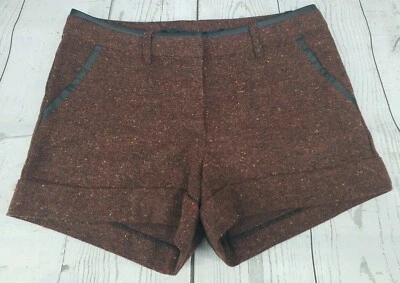 Kensie Tweed Mini Shorts Sz 4 Brown  Faux Leather Trim Wool Blend Summer - Image 1 of 4