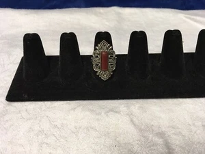 Silvertone Carnelian And Marcasite Ring - Size 10. - Picture 1 of 2