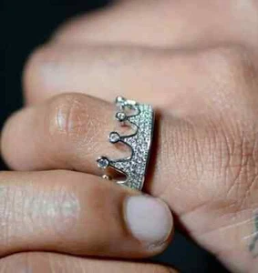 2CT Round Cut Simulated Diamond Men's King Crown Band Ring 14K White Gold Plated - Picture 1 of 4