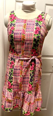 复古 20 世纪 Liberty Circle Sun 连衣裙霓虹花卉 10 码美国 Mid Mod — 第 1/4 张图片