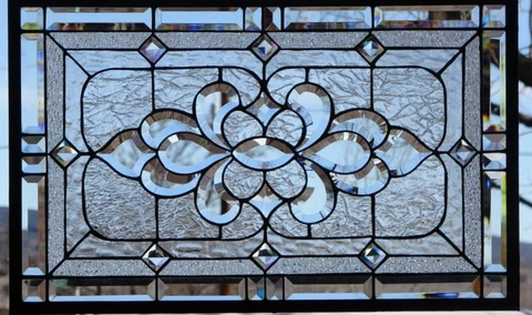 Stained Glass Transom window hanging 28 1/2 X 19  incl hooks Cover