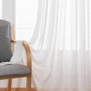 White Chiffon Sheer Voile Curtains Tulle Window Drapes Panels Bedroom Rod Pocket - Picture 1 of 23