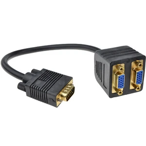20cm HQ Male VGA to 2 x Female VGA Splitter Gold Connections [003635] - Afbeelding 1 van 3