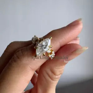 2 kt Marquise Moissanit Verlobungsring Natur inspiriert Blätter Ehering - Bild 1 von 14