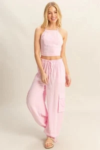 Trendy 2 Piece Set Crop Top and Cargo Pants for Casual Street Style Look - Picture 1 of 6