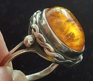 Vintage 925 Sterling Silver Baltic Amber Ring sz N - Picture 1 of 7